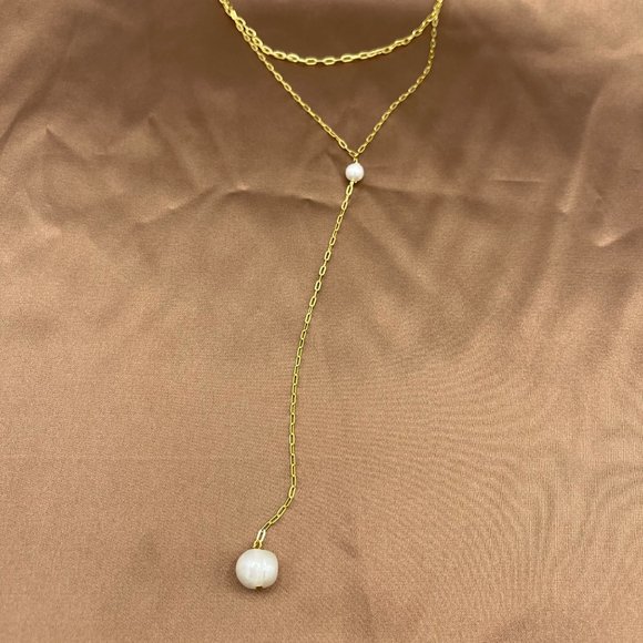 Layered Pearl Necklace- Sterling Silver Gold Plated - Picture 3 of 3